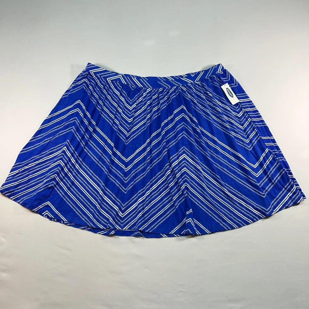 Old Navy Womens XL Blue White Chevron Print Elastic Waist Mini Skirt‎ NWT